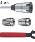 4 Pcs 1/4 Inch Shank Router Collet Extension Set With Chuck Converter Adapter Plus Wrench Spanner For Woodworking Power Tool Accessory Kit, parts shown including adapter and spanner.