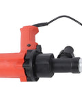 Heavy Lifter Electric Drum Pump Transfer System Moves Liquids With No Sweat Operating Featuring One Button Push and Blistering Eight Thousand Rpm Rotation, close-up of motorized pump head.