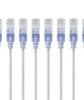 SlimRun Cat6A Ethernet Patch Cable 1ft Snagless RJ45 UTP 550MHz 10G Bare Copper 30AWG Blue 10-Pack showing connectors