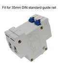 Compact Miniature Circuit Breaker For Low Voltage DZ47-63 2 Pole 40A 400V DIN Rail Mount in side view, fits 35mm rail