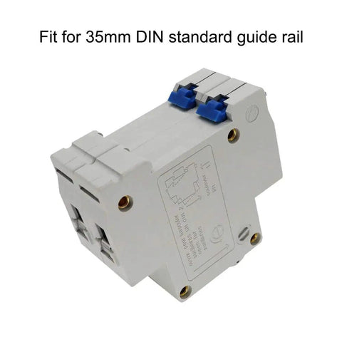 Compact Miniature Circuit Breaker For Low Voltage DZ47-63 2 Pole 40A 400V DIN Rail Mount in side view, fits 35mm rail