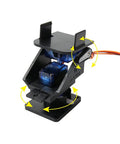 Mini Pan Tilt Camera Platform Anti Vibration Mount With Two SG90 Servos for FPV aircraft DIY projects, showing adjustable angles.