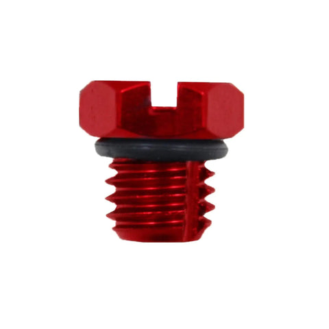 Front view of GM Duramax Diesel Fuel Filter Bleeder Screw Replacement, Billet Aluminum Red, Durable Replacement For 2001-2017 Models