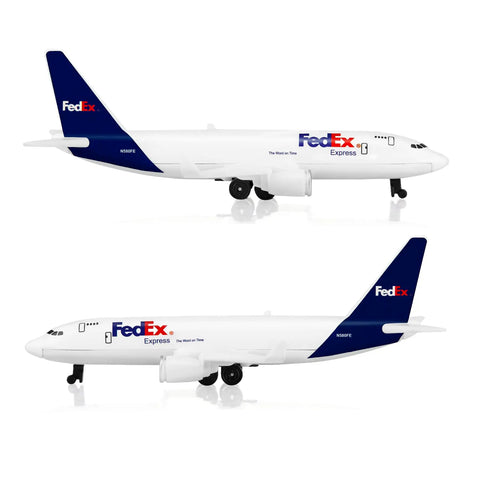 1/400 Fe Dex Plastic Airplane Model For Display And Collecting Diecast Metal And Plastic, realistic side view on white background