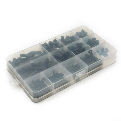 320 Pcs Nylon M3 Hex Spacer Standoff Bulk Pack With Screws Nuts Washers For PCB And Motherboard Assembly Male And Female Threaded Pillars Durable Non Conductive Insulating Spacers Easy Install Black in organizer case