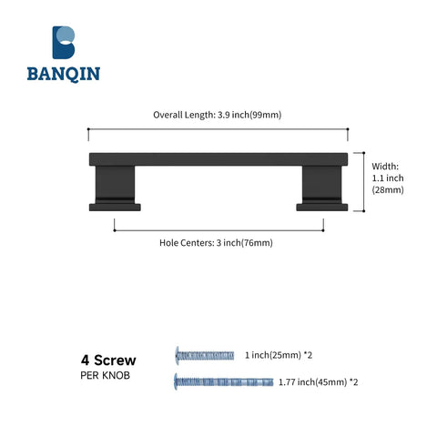 Diagram of 30 Pack 3 Inch Matte Black Solid Cabinet Handles Rust Resistant Kitchen Drawer Pulls With 76mm Center Hole Tough Durable Hardware