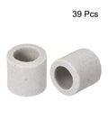 Two white ceramic insulation tubes, 8 mm dia, single bore, alumina porcelain high-temp insulators for heating elements.