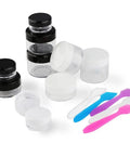 10 Piece Clear Acrylic Makeup Travel Jars With Lids In 0.11 Oz 0.18 Oz 0.35 Oz 0.53 Oz And 0.7 Oz Sizes Plus 5 Mini Spatulas For On The Go Storage