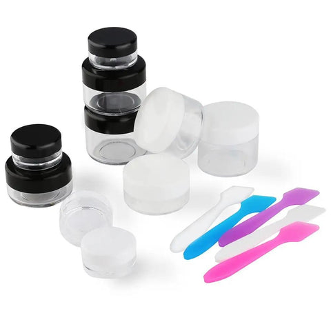 10 Piece Clear Acrylic Makeup Travel Jars With Lids In 0.11 Oz 0.18 Oz 0.35 Oz 0.53 Oz And 0.7 Oz Sizes Plus 5 Mini Spatulas For On The Go Storage