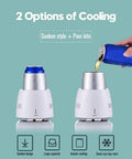Fast Freeze Mug Chiller Plate With Instant Drink Cooling Base For Hot Coffee And Cold Beer Warmer Setup showcasing two cooling options.