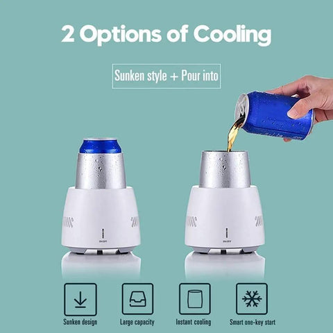 Fast Freeze Mug Chiller Plate With Instant Drink Cooling Base For Hot Coffee And Cold Beer Warmer Setup showcasing two cooling options.