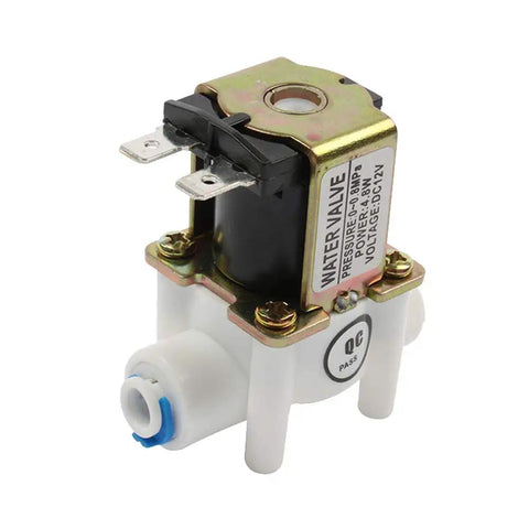 12 Volt DC Water Solenoid Valve One Quarter Inch Inlet Normally Closed For RO Reverse Osmosis Systems showing side view