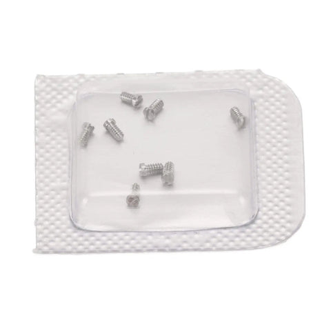 Pro Grade Stainless Steel Micro Watch Repair Screws Heavy Duty Back Cover Fasteners 1X1.3X2.4Mm in a sealed package.