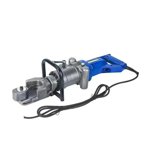 Heavy Duty 1200W Electric Rebar Cutter And Bender Machine For 16mm Steel, portable hydraulic tool with blue handle.
