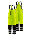 Extreme Cold Insulated Bib Overalls For Men And Women, Tough As Nails Waterproof Wind Resistant Snow Coveralls With 400 Plus Grams Of Warmth, Heavy Duty Winter Work Gear, Black And Lime, XXL showing front and back view.
