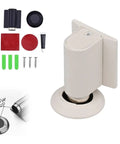 Magnetic Door Stop Heavy Duty Wedge With No Drill Install Kit showing components and assembled unit in white finish