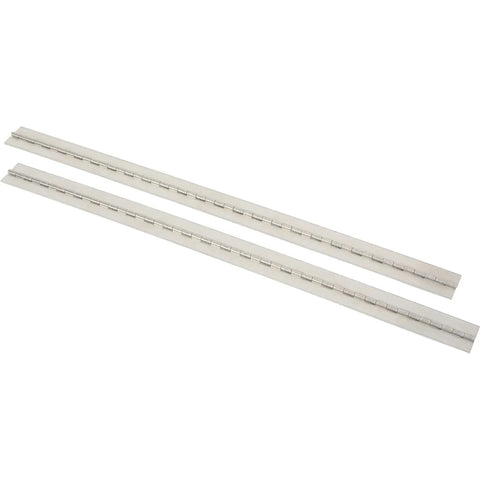 Top Shelf Aluminum Continuous Hinge 36 Inch Long Universal Fit For Custom Fabrication Doors Panels And Secure Enclosure Closures, pair of smooth aluminum hinges.