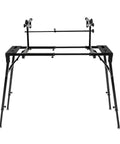Portable Dual Laptop Stand With Adjustable Height And 2 Tier DJ Workstation Keyboard Holder in black metal