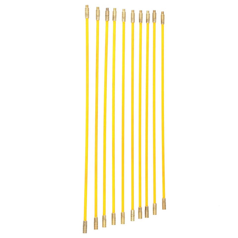 Super Cool 10 Pack 4mm Fiberglass Fish Tape Rods With Solid Brass Connectors For Easy Pulling Wire Through Walls Attics And Ceilings Without A Hassle, shown upright