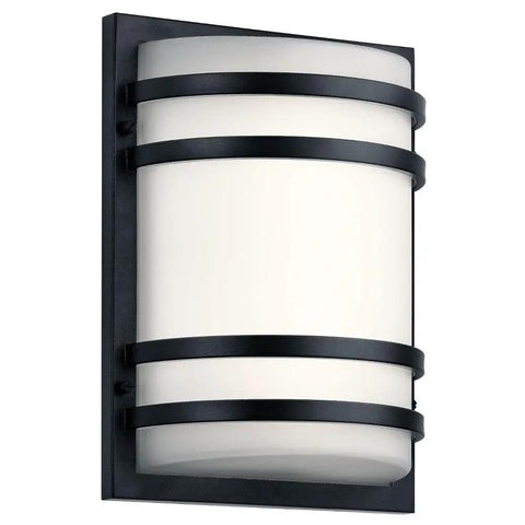 Outdoor Wall Light LED 13 Inch Textured Black With Integrated 3000K Glow, Wet Location Rated, Durable Plastic Backplate 9.75 By 13.5 Inches, Modern Transitional Style With White Diffuser For Even, Soft Illumination.