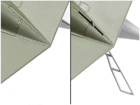 Close-up of 1 48 Scale Lockheed P 38 Lightning F And G Model Kit showing detailed rear and tail fin assembly.