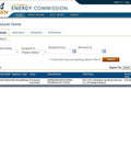 Screenshot of California Energy Commission Manufacturer Home page showing submittals list with status and manufacturer details.