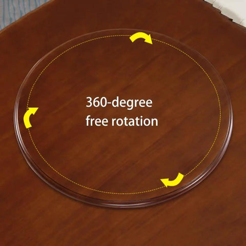 Heavy Duty Wooden Lazy Susan Turntable 33 Inch Round Serving Tray showing 360-degree free rotation on a brown wooden surface.