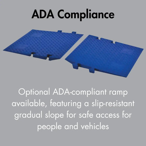ADA-compliant ramp for Rugged Drive Over Cable Protector For 1.25 Inch Lines With Heavy Duty 17k Axle Load Drop Over Ramp