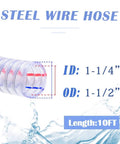 Beefy Ten Foot Steel Wire Reinforced PVC Vacuum Hose With One And Quarter Inch Inner Diameter And One And Half Inch Outer Diameter