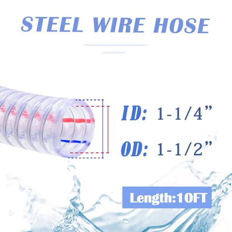 Beefy Ten Foot Steel Wire Reinforced PVC Vacuum Hose With One And Quarter Inch Inner Diameter And One And Half Inch Outer Diameter