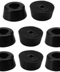 Eight Piece Rubber Feet Bumpers For Furniture Chairs Amplifiers Speakers And Cabinets Durable Non Marking Floor Protectors D17x15xH8mm With 4mm Hole And 8mm Washer Pack Of 8 For Stable Legs And Floor Safe Use At Home Or Studio; black rubber bumpers set with visible washers.