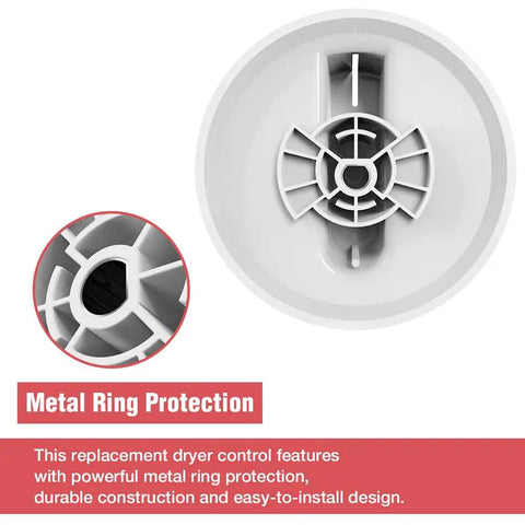 Close-up of dryer knob with metal ring protection for Dryer Timer Control Knob Replacement For GE And Hotpoint Dryers Easy Install No Brainer