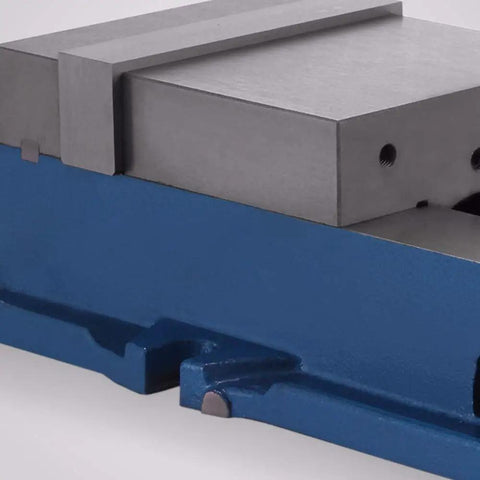 Close-up of Badass Heavy Duty Workbench Vise With Lockdown Precision Clamping, featuring ultra-hard steel jaw.