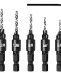 5 Piece Countersink Drill Bit Set For Woodworking With Hex Shank High Speed Steel Counterbore Bits For Five, Six, Eight, Ten, And Twelve Screw Sizes Includes L Wrench