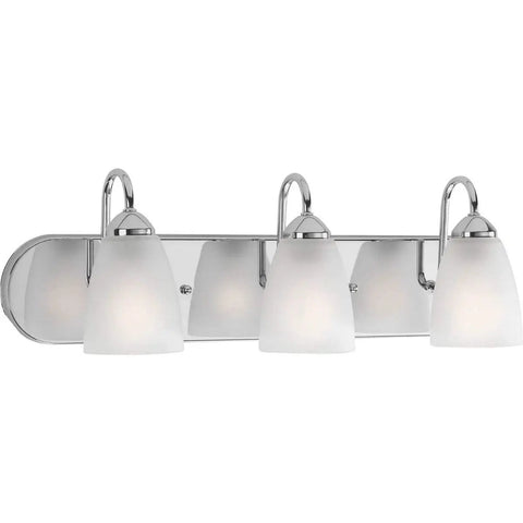 Gather Collection 3 Light Bath Vanity Light With Etched Glass Shades In Polished Chrome 24 Inch Width Traditional Yet Modern Bath Lighting