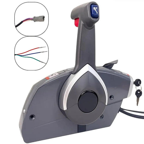Remote Boat Engine Control Box With Key Switch 5006180 for Evinrude Johnson OMC, side view, wires included.