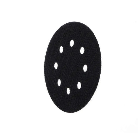 Pro Grade 5 Inch 8 Hole Hook And Loop Soft Sponge Buffer Pad for Sanding and Polishing, black pad with visible holes.