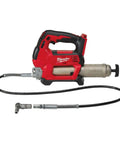 Hardcore Job Site Cordless Grease Gun With Heavy Duty High Pressure Flex Hose And Spring Guard, 18V for easy lubrication access.