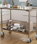 OK5STAR set of four four-inch prep table casters on stainless steel kitchen cart with brakes