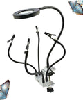 LED Magnifying Glass Table Lamp With Adjustable Brightness And Color Temperature For DIY Pro Grade Crafts Jewelry Making Welding Repair And Reading Hands Free Workbench Magnifier Light with clamp base and butterfly clips.