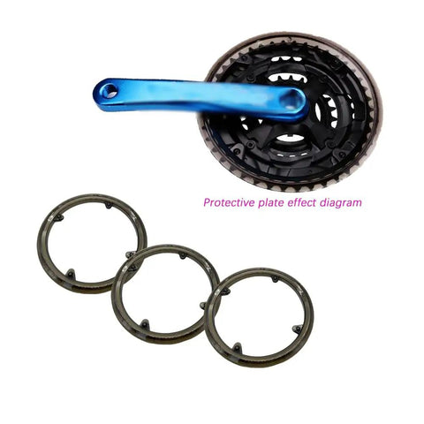Three Piece Black Bike Chain Guards Set For Road And Mountain Bikes Durable Plastic Sprocket Protector Cover Chainwheel Guard Kit Fits Most Cranks With Four Screw Mounts shown with blue crank arm and three guards