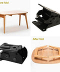 Heavy Duty Folding Hinges 4 Pack Self Locking Steel Brackets With Mounting Screws For Table Legs shown before and after folding.
