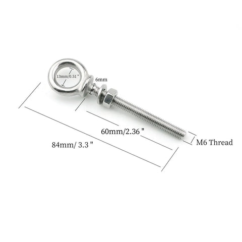 Stainless Steel Eye Bolt Set Heavy Duty Eye Bolts With Nuts And Washers M6 X 1mm Thread 6mm By 60mm 10Pcs Built To Last