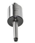 MT1 live center tailstock, medium-duty steel, for high-speed turning (front view)