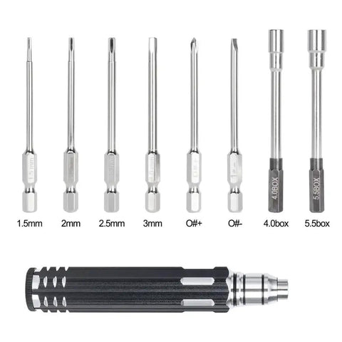8 in 1 Magnetic Screwdriver Set for RC Models, Drones, Planes, and Small Hobby Repairs with Steel Bits shown separately