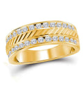 Heavyweight Mens Wedding Band Crafted From Solid 14Kt Yellow Gold Featuring A machine set setup of brilliant round diamonds.