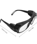 Heavy Duty Welding Safety Glasses Featuring Over Glasses Compatible Design with impact resistant lenses, side view showing dimensions.