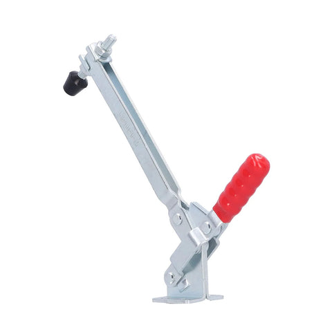 GH101 D15 180Kg Vertical Toggle Clamp with red handle, heavy-duty iron construction, ideal for woodworking and welding jigs.
