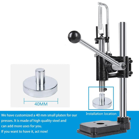 Leather Hole Puncher Handy Punching Machine Manual Press with Drill Chuck setup with 40mm platen, ideal for leather crafting.