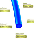 Blue 4mm Outer Diameter By 2.5mm Inner PU Pneumatic Hose 10m Polyurethane Air Line specifications with burst and working pressures.